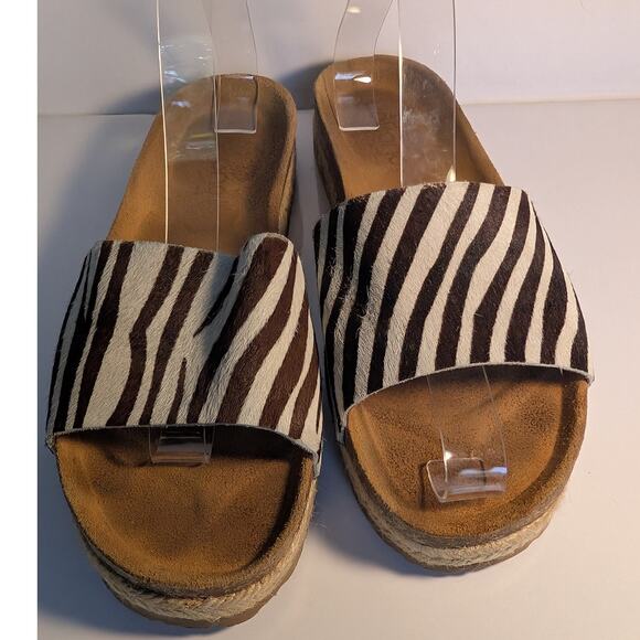 YOKONO Calf Hair Leather Zebra Print Slide Sandals Made in Spain Women's 9 - Picture 5 of 11